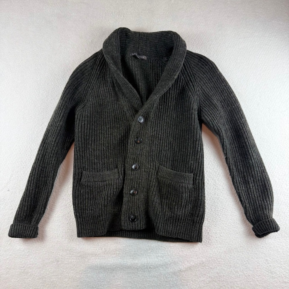 Slate & Stone Mens Shawl Collar Cardigan Charcoal Gray Ribbed Knit Sweater Small